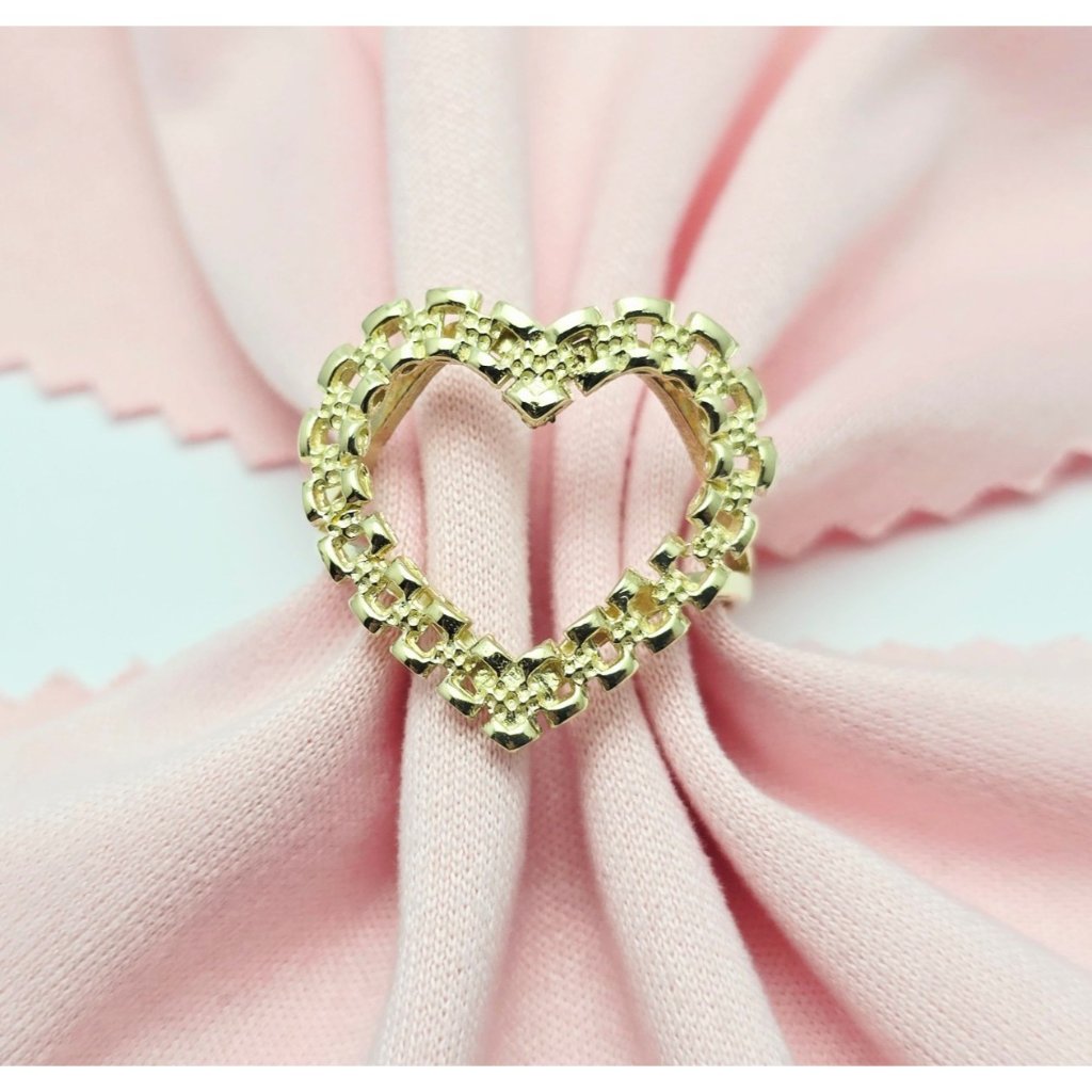 Unique 10k Yellow Gold Designer Open Heart Shaped Rolex Style Ring  Size 750